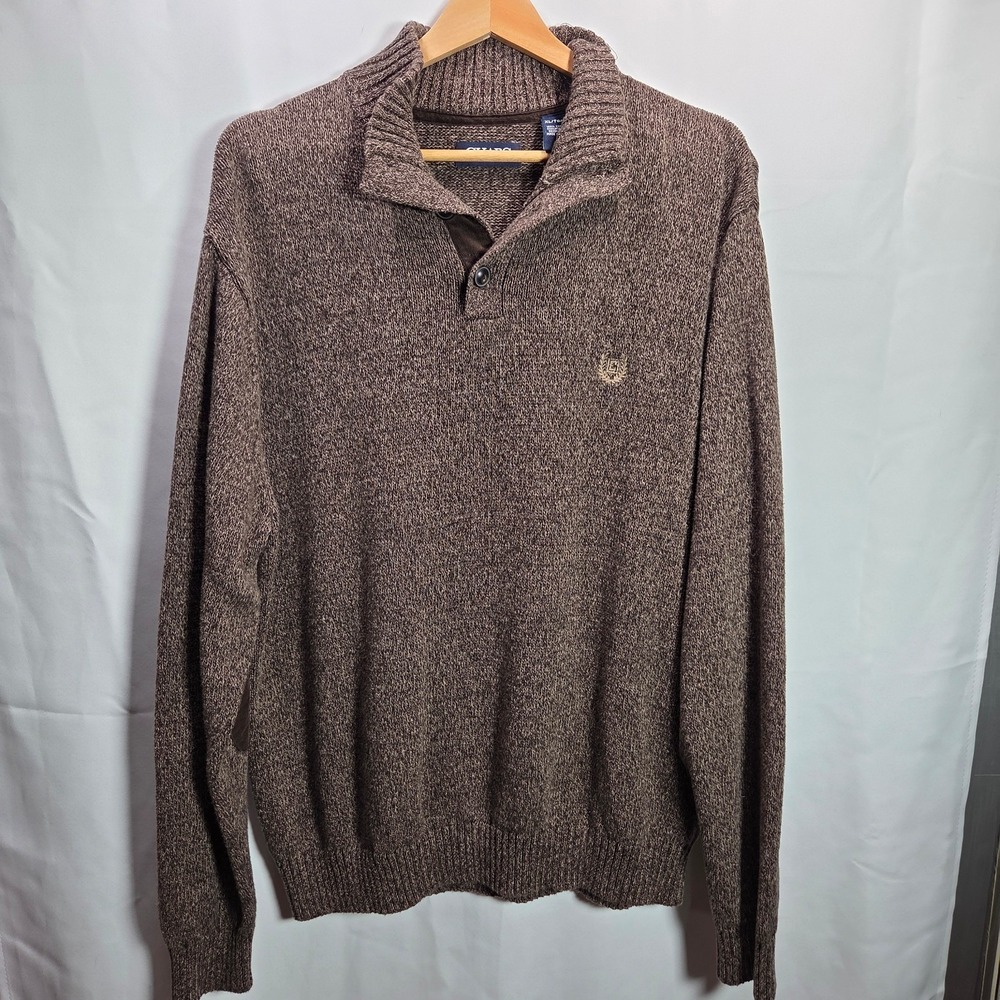 Chaps Men's Brown 1/4 Button LS Sweater Grandpacore Elbow Patches Size XL